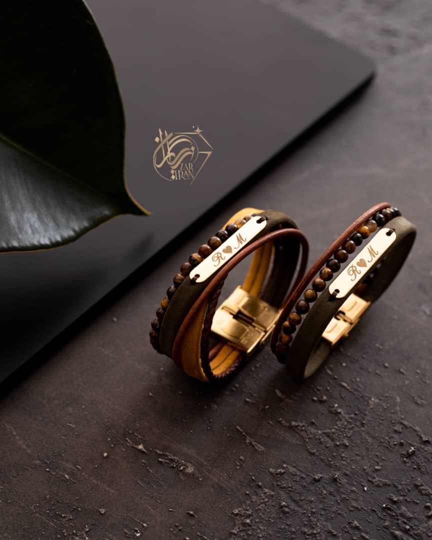 دستبند چرم ضربدری حکاکی