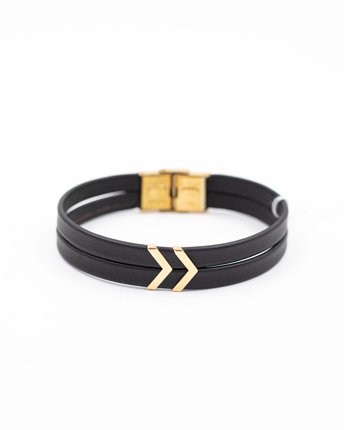 دستبند چرم ریلی فلش دو باند مشکی گاوی