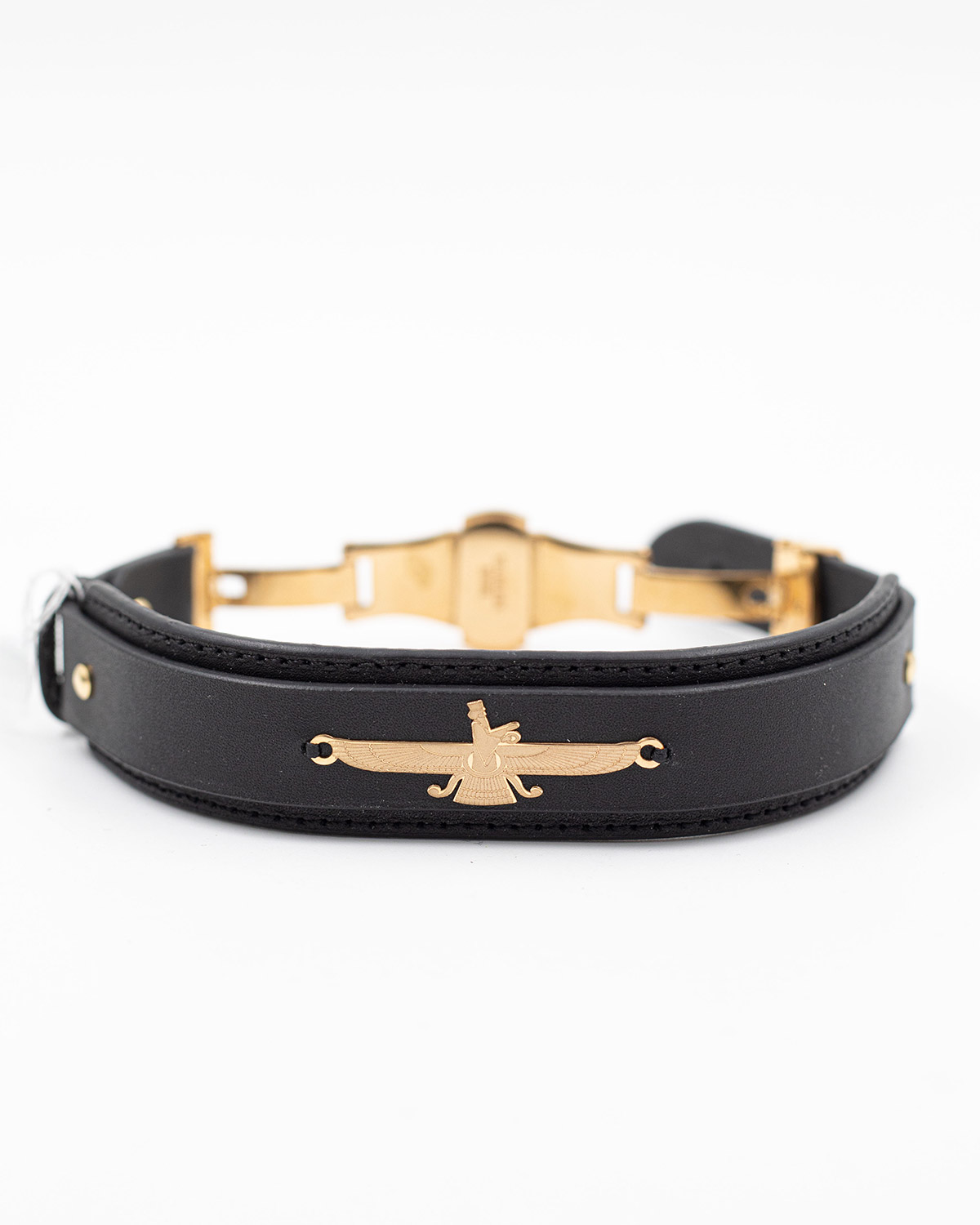 دستبند چرم فروهر دوبل مشکی گاوی