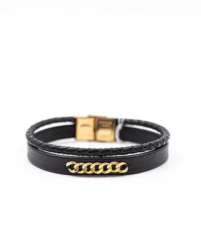 دستبند چرم لبتا گاوی مشکی با بافت لوله