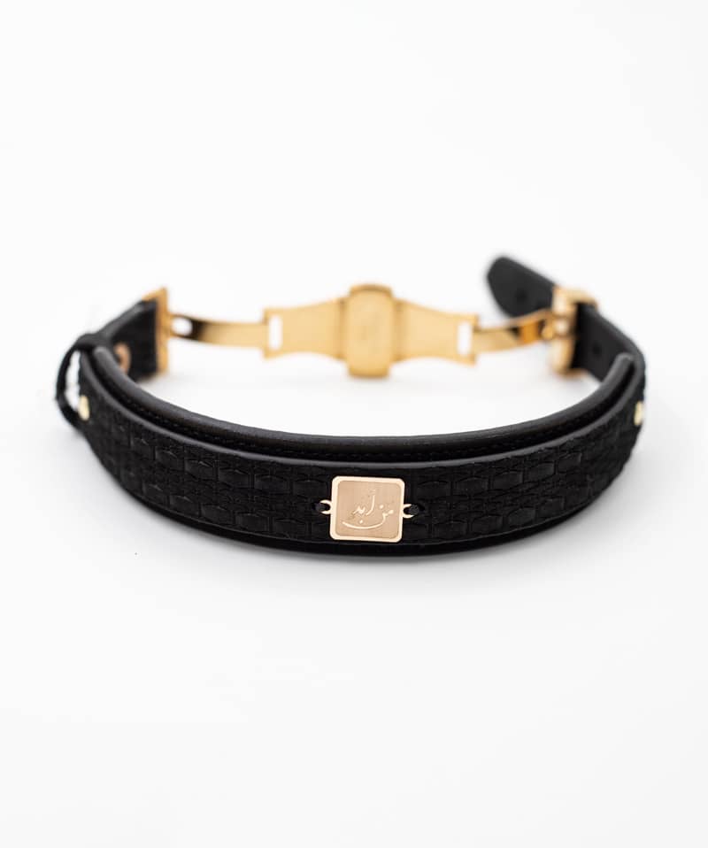 دستبند چرم ابد من دوبل حریری مشکی