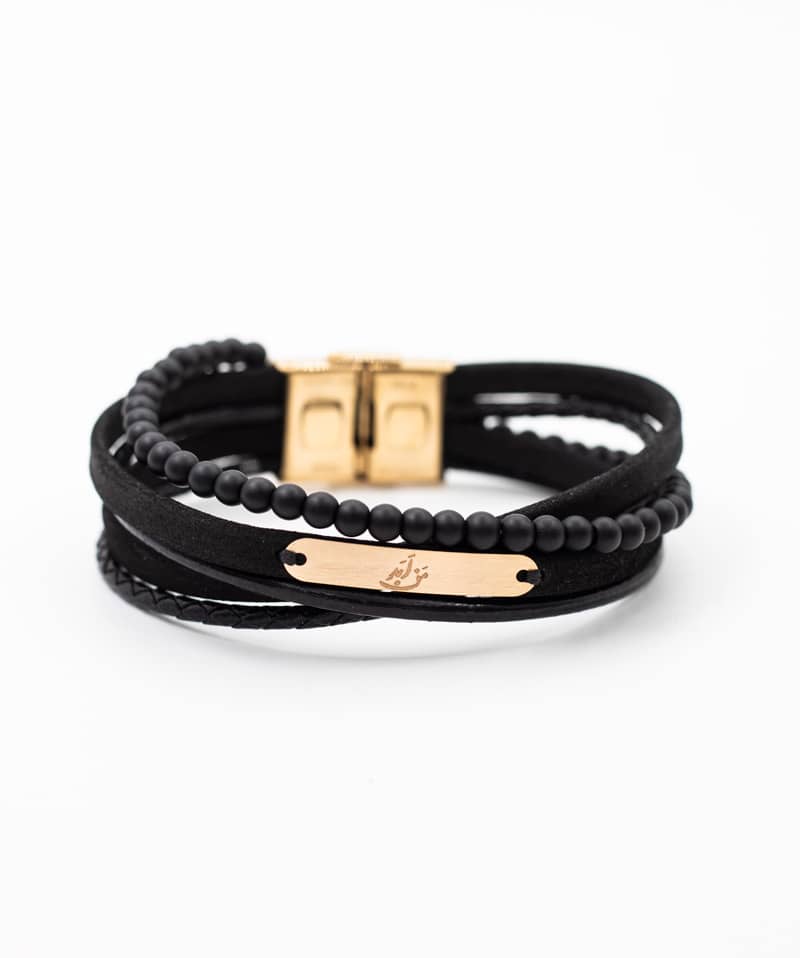 دستبند چرم ابد من ضربدری مشکی هورس