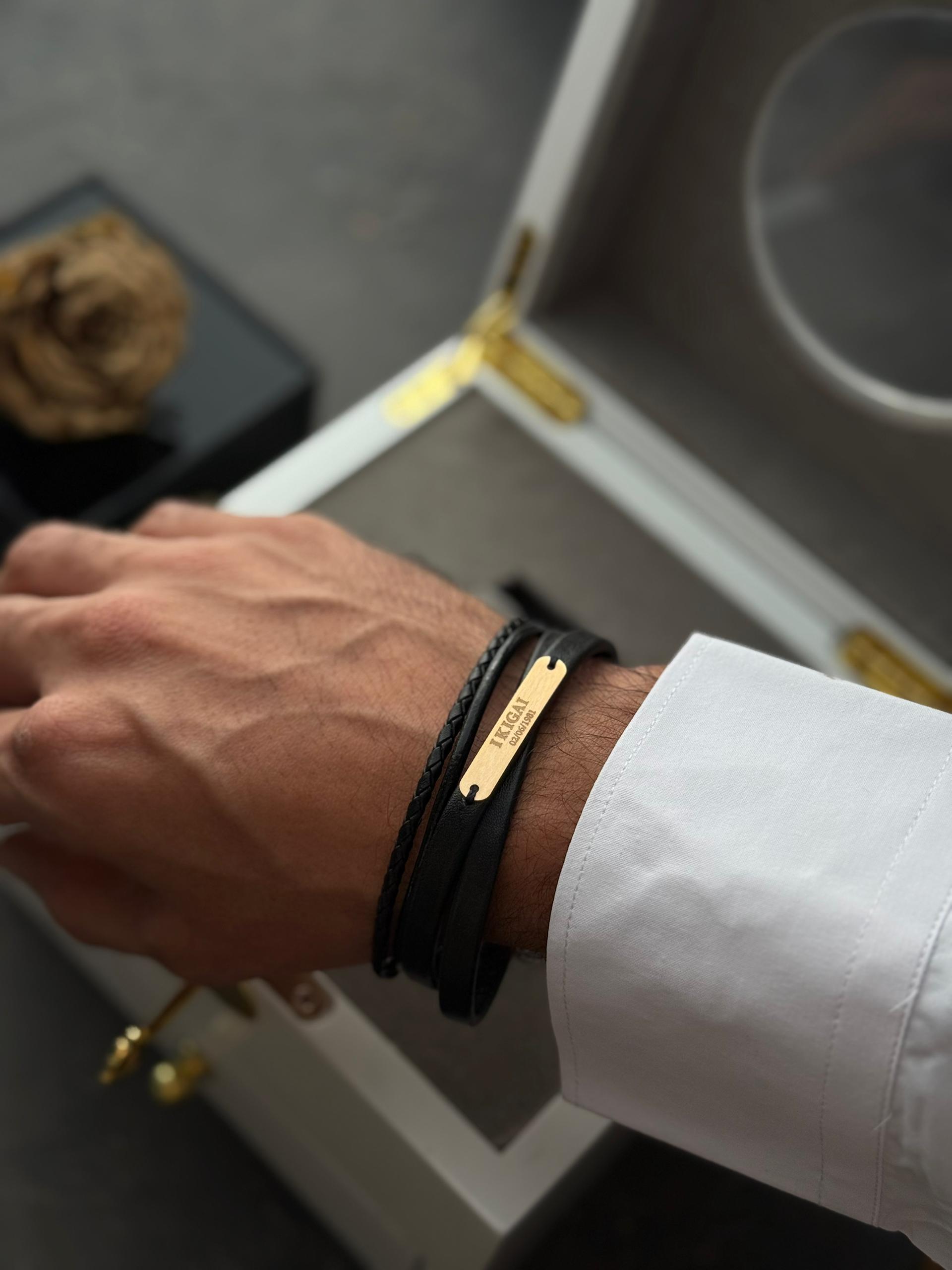 دستبند چرم طرح  IKIGAi  (ژاپنی) 