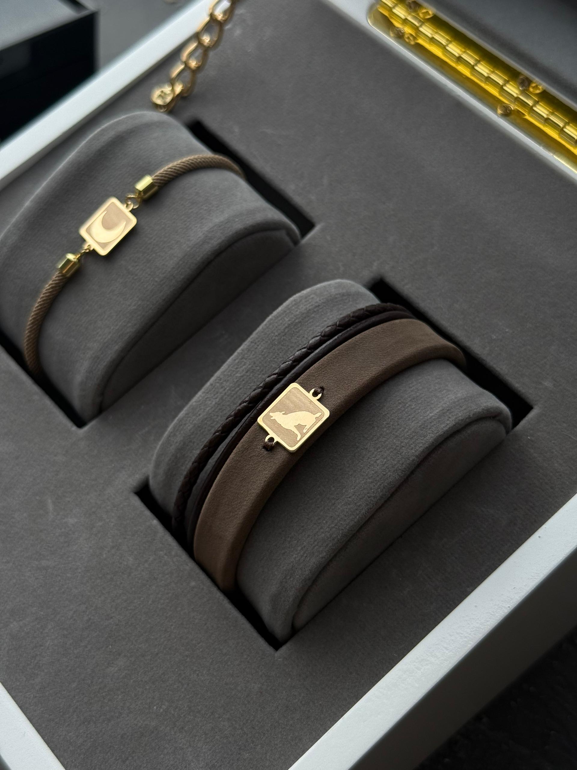 دستبند چرم طرح گرگ و ماه