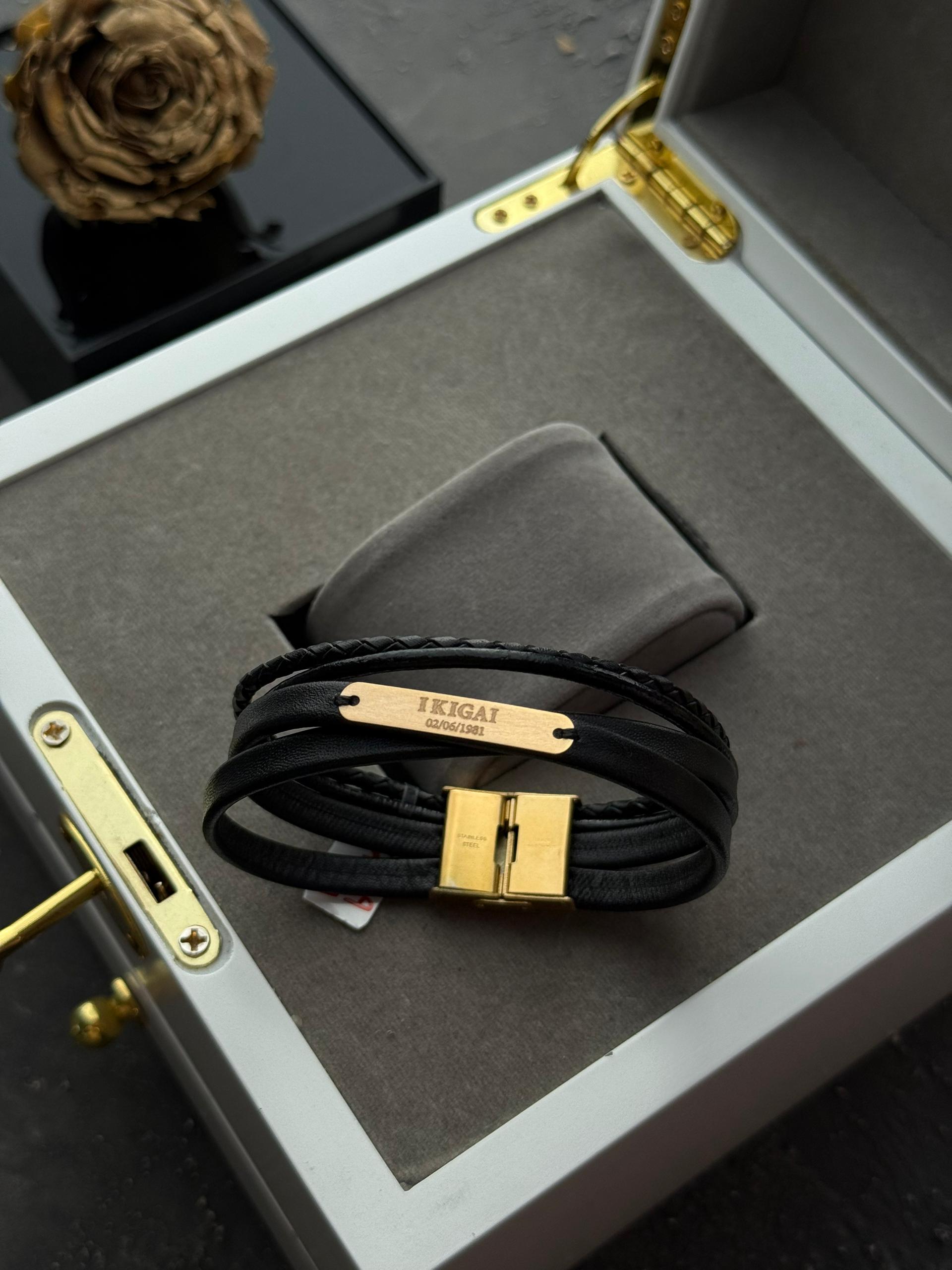 دستبند چرم طرح  IKIGAi  (ژاپنی) 