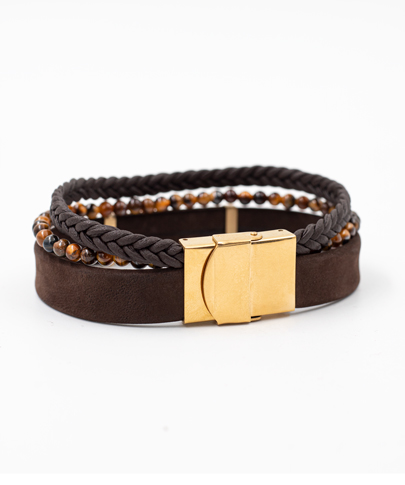 دستبند چرم ریلی یک ضلع تو خالی سنگ تایگر 