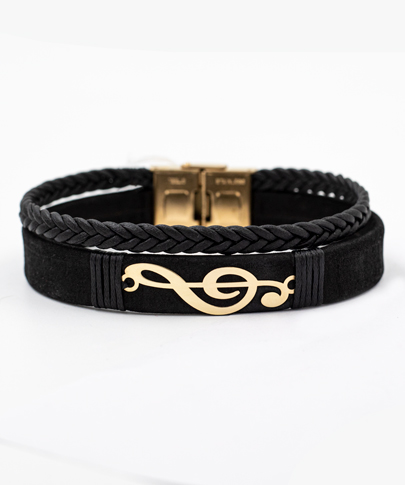 دستبند چرم لبتا و بافت پهن طرح کلید سل