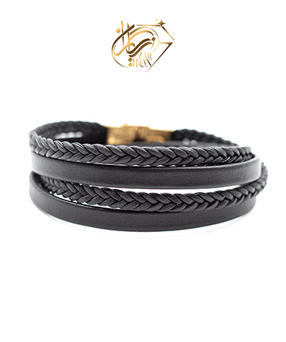 دستبند چرم دوبل بافت گاوی