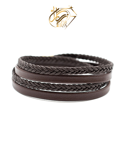 دستبند چرم دوبل بافت گاوی